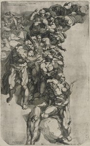 ミケランジェロの最後の審判からのグループ、ドメニコデルバルビエール彫刻、1540-50 作： Michelangelo after Buonarroti